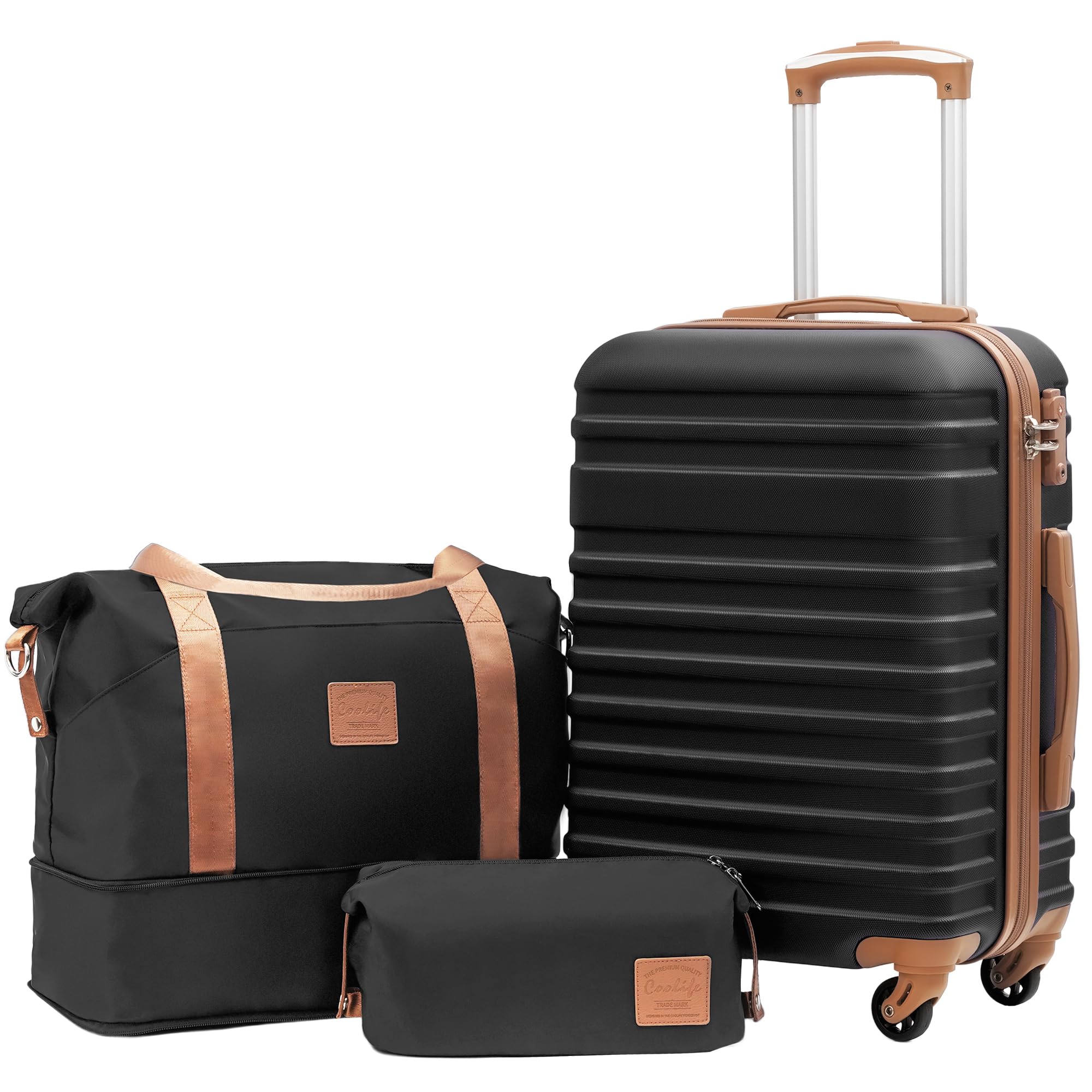Coolife 3-Piece Hardside Luggage Set - Apricot White