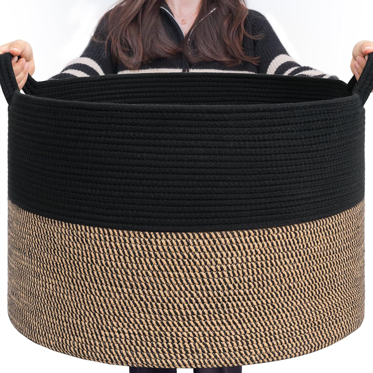INDRESSME XL Woven Cotton Rope Basket - Black Stitch - PhoenixBucketTitleBTF by Handbags Specialist Headquarter | Available at Handbags Specialist Headquarter