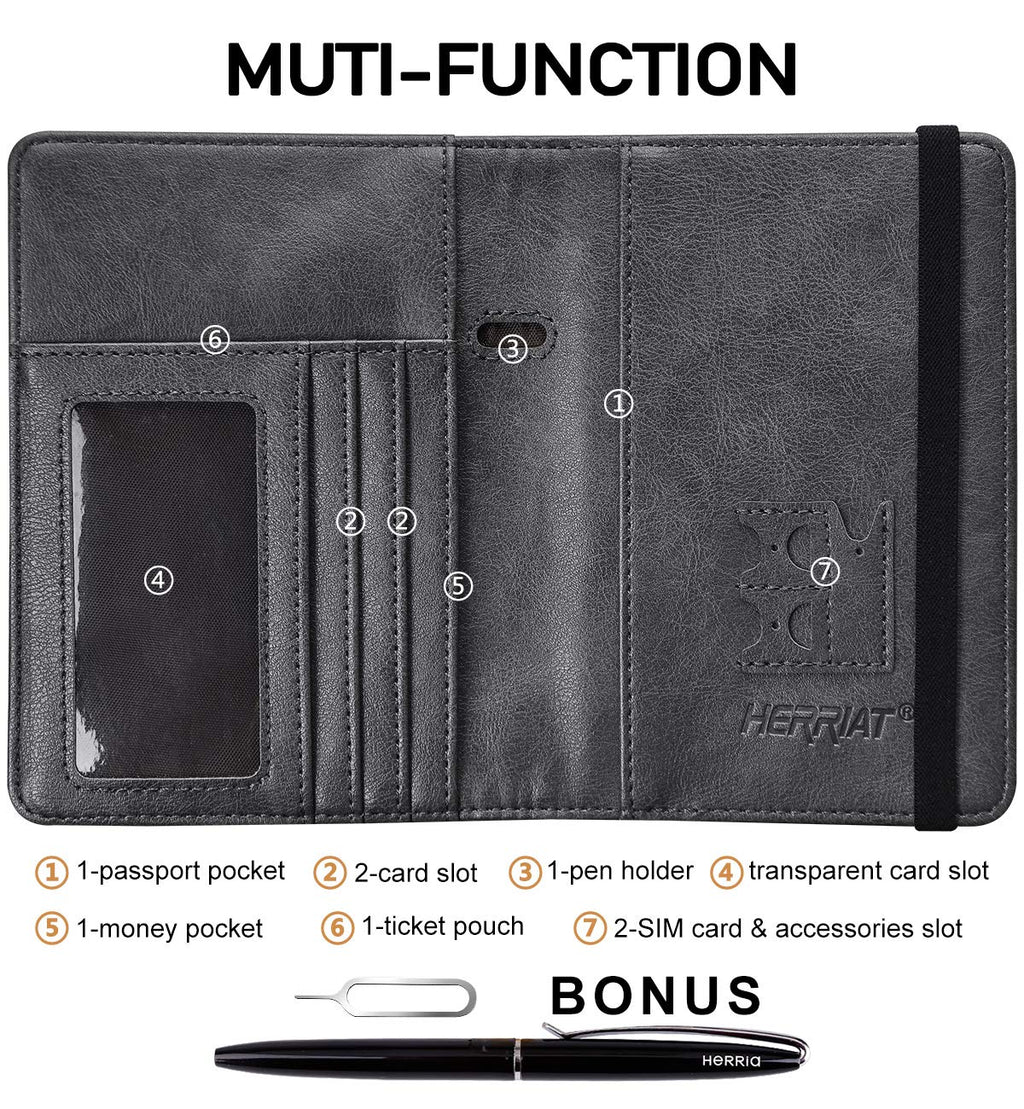 HerriaT RFID Leather Passport Wallet - Gray -  by Handbags Specialist Headquarter | Available at Handbags Specialist Headquarter