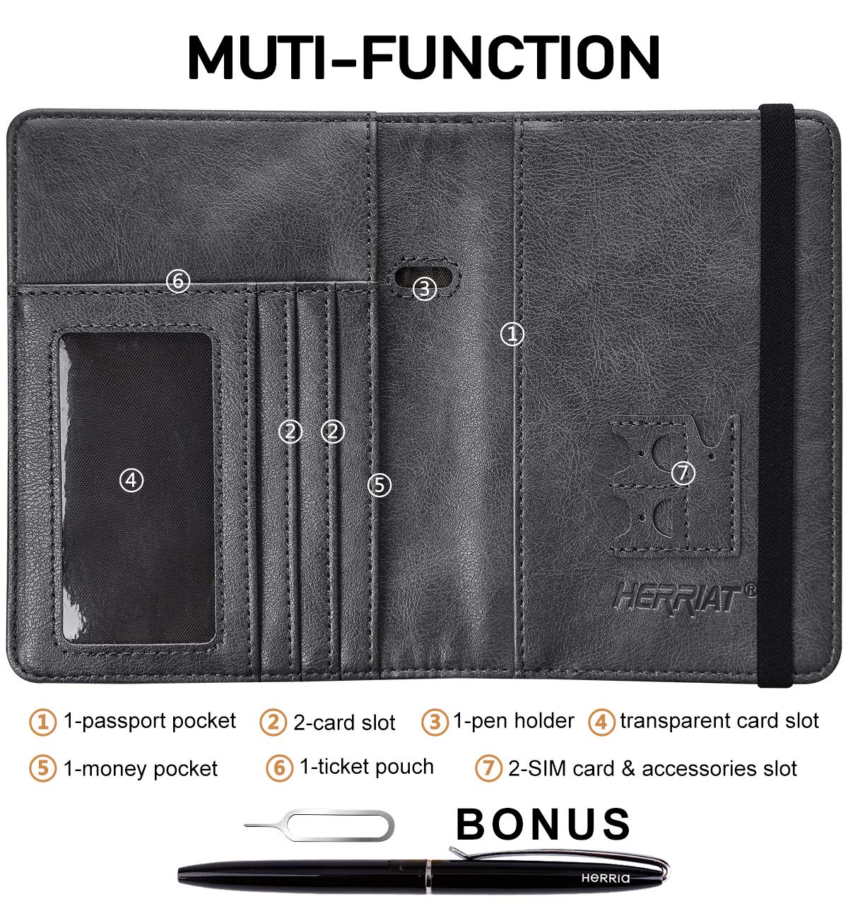 HerriaT RFID Leather Passport Wallet - Gray -  by Handbags Specialist Headquarter | Available at Handbags Specialist Headquarter