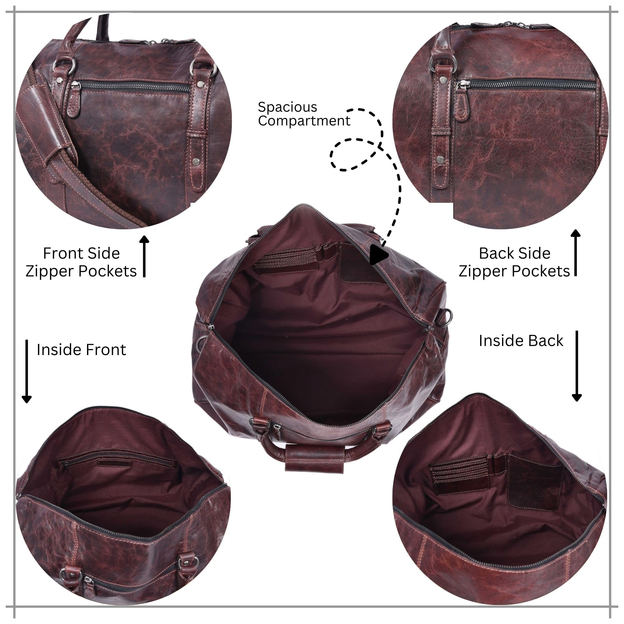 Leather Travel Duffel Bag for Men & Women