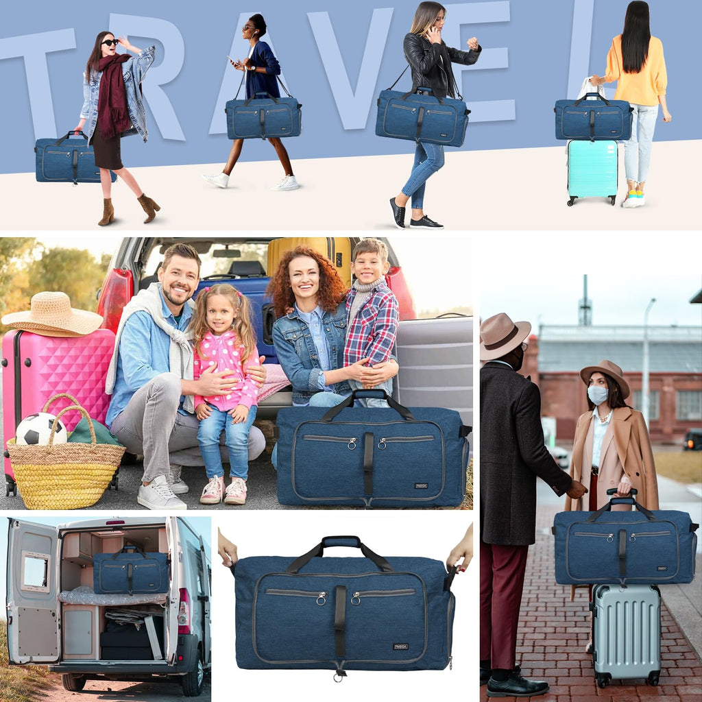 Foldable 65L Duffle Bag with Shoe Compartment