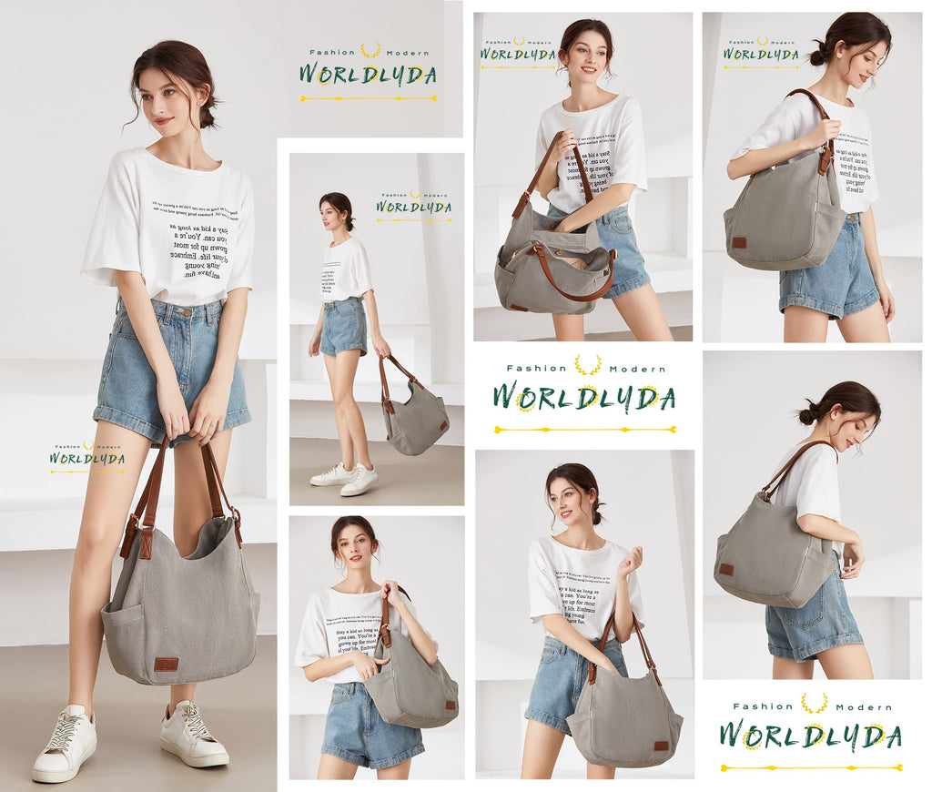 Worldlyda Women Canvas Embroidered Hobo Tote Bag