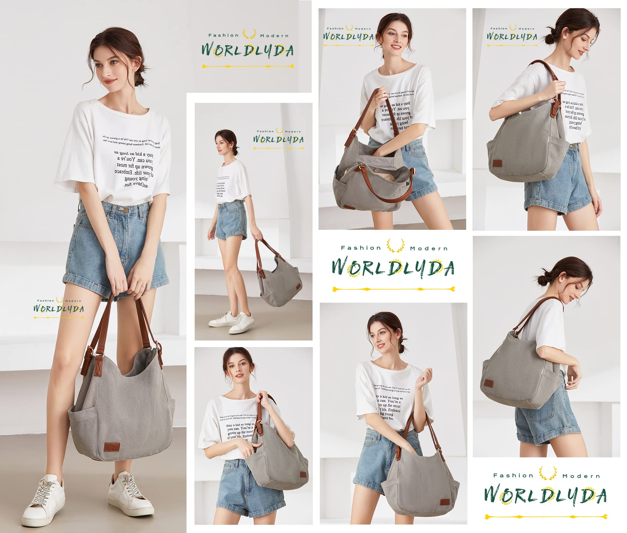 Worldlyda Women Canvas Embroidered Hobo Tote Bag