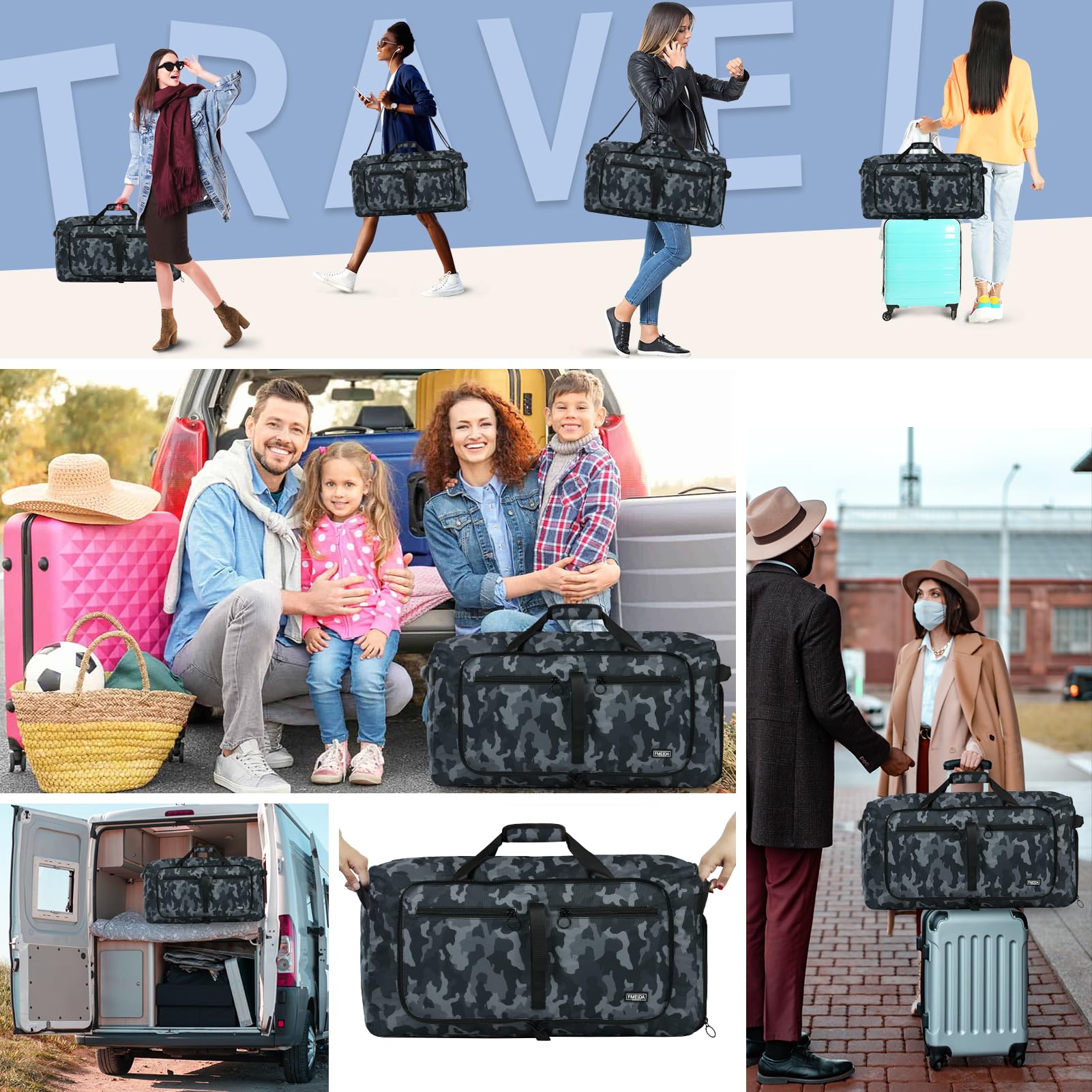 Foldable 65L Duffle Bag with Shoe Compartment
