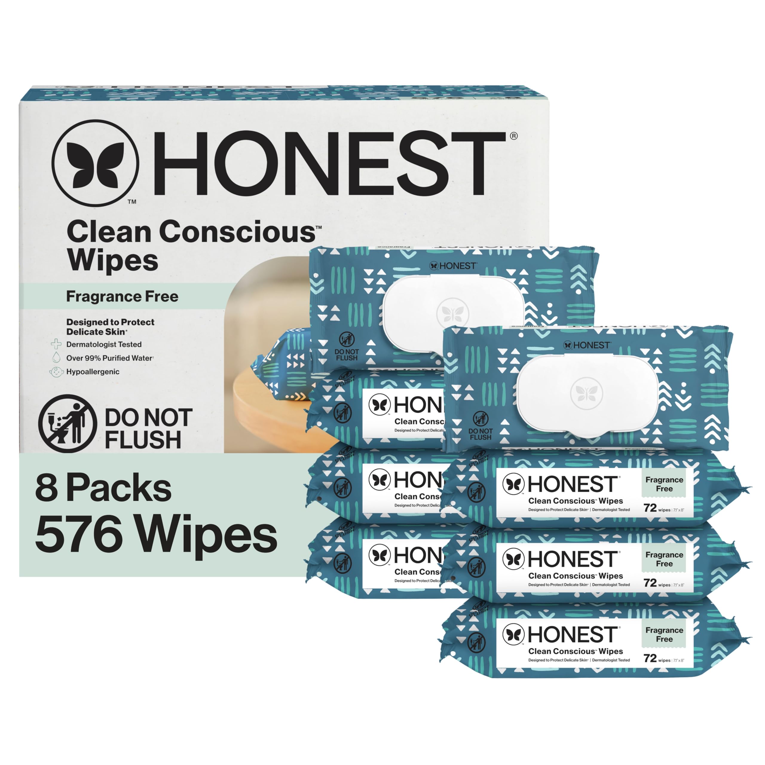 The Honest Company Hypoallergenic Multi-Use Baby Wipes for Sensitive Baby Skin, Pattern Play, 10 Count