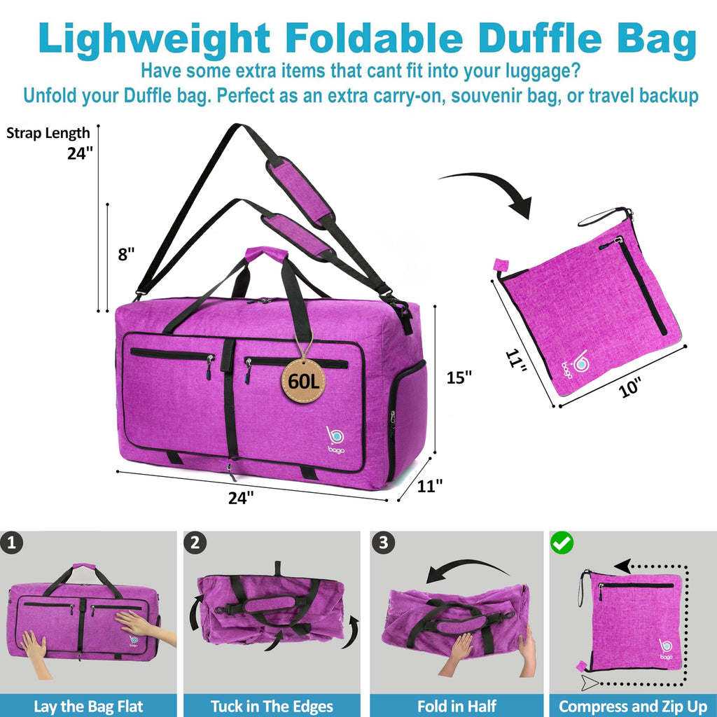 Bago 60L Foldable Travel Duffle Bag with Shoe Compartment