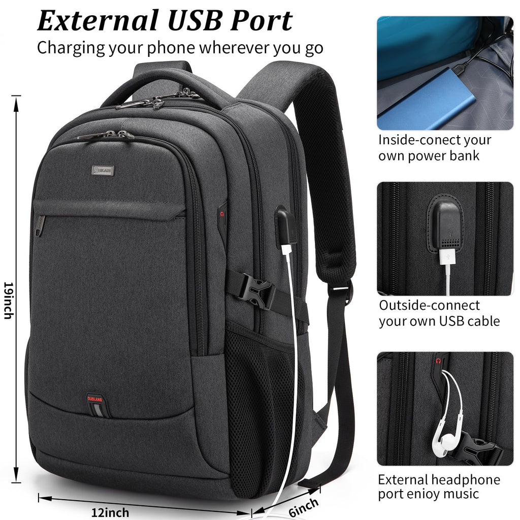DUSLANG Travel Laptop Backpack with USB Port - Black - Backpack Bags by Handbags Specialist Headquarter | Available at Handbags Specialist Headquarter