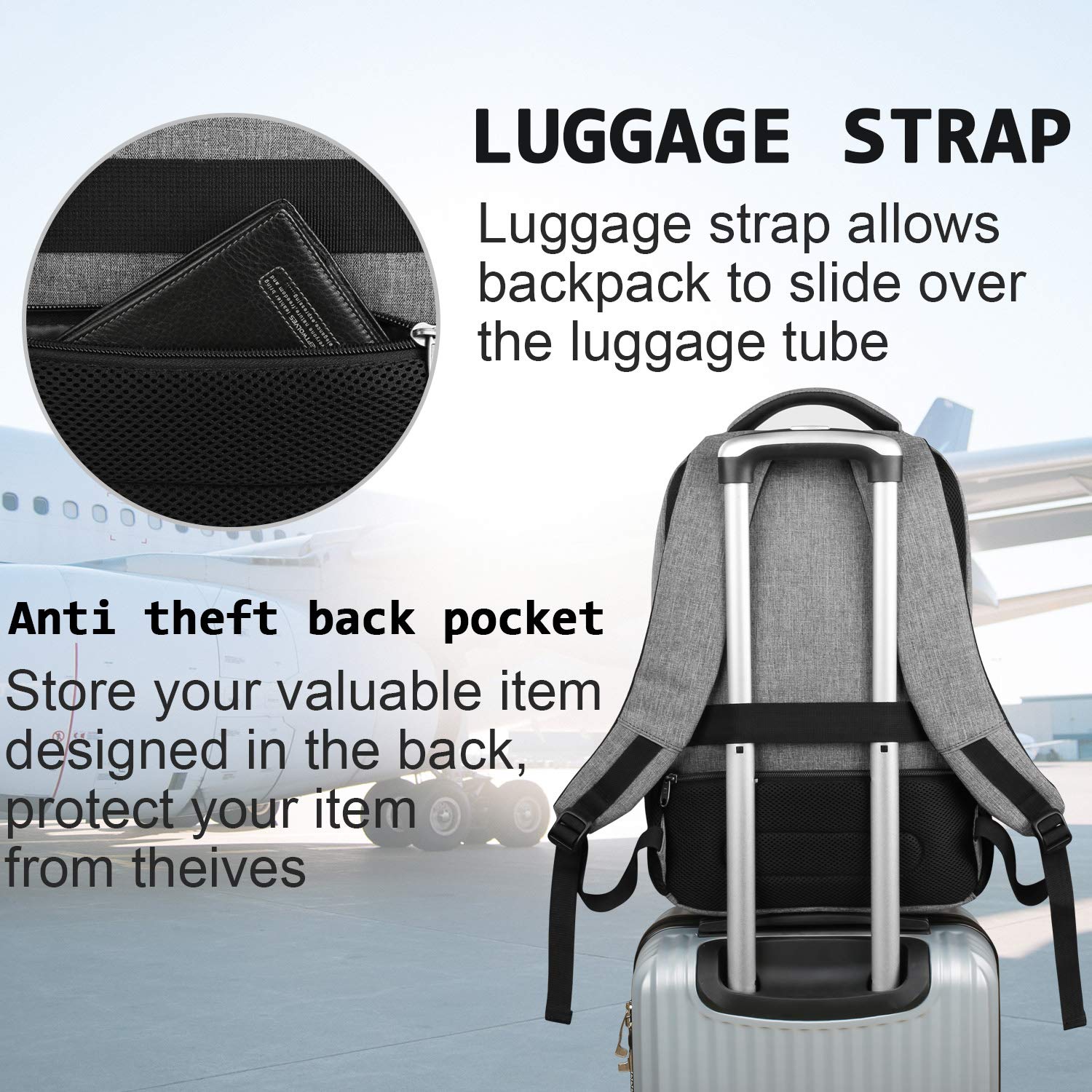 Volher Anti-Theft USB Laptop Backpack - Rose Red