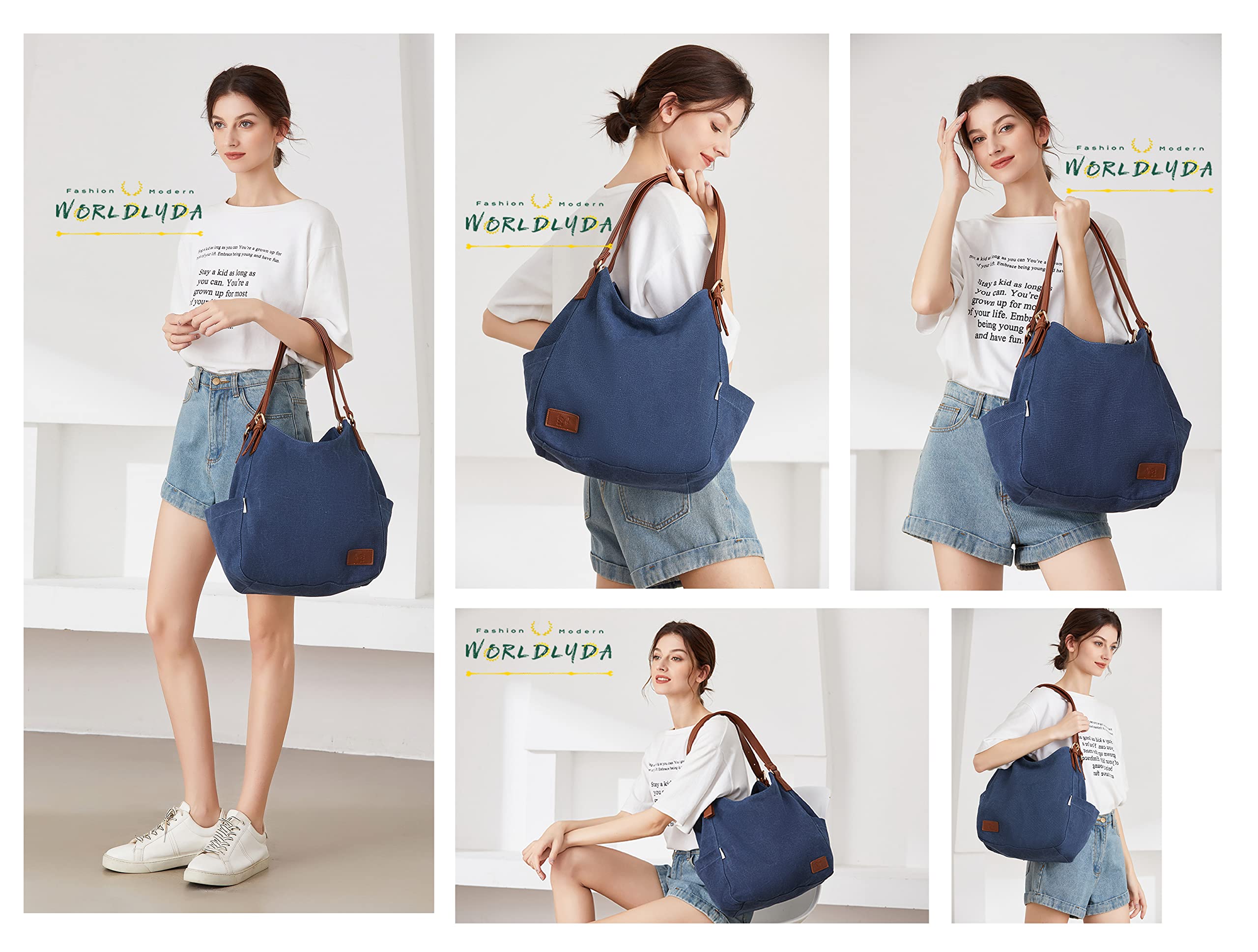 Worldlyda Women Canvas Embroidered Hobo Tote Bag