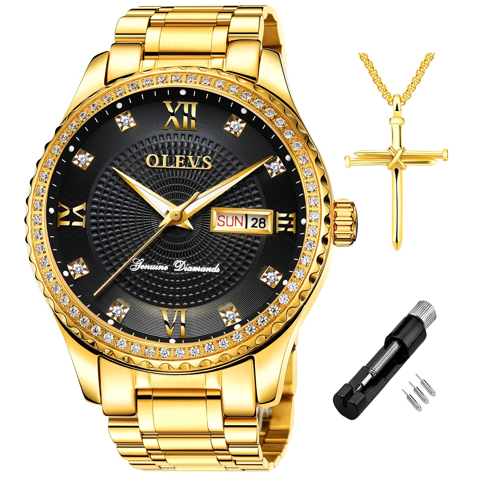 OLEVS Luxe: Men's Golden Dial Quartz Business Watch