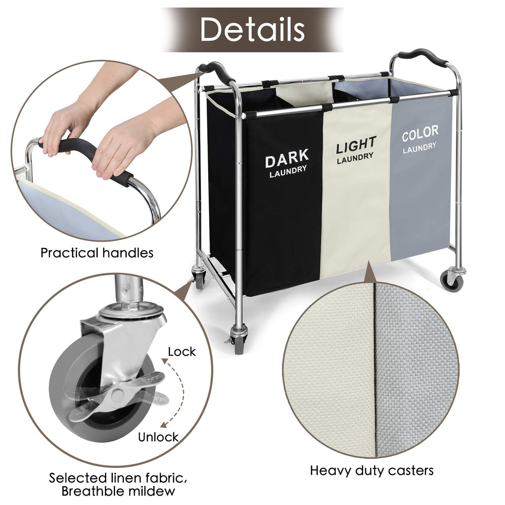 Wheeled 3-Section Laundry Cart - 240l Organizer - Laundry Baskets by Handbags Specialist Headquarter | Available at Handbags Specialist Headquarter