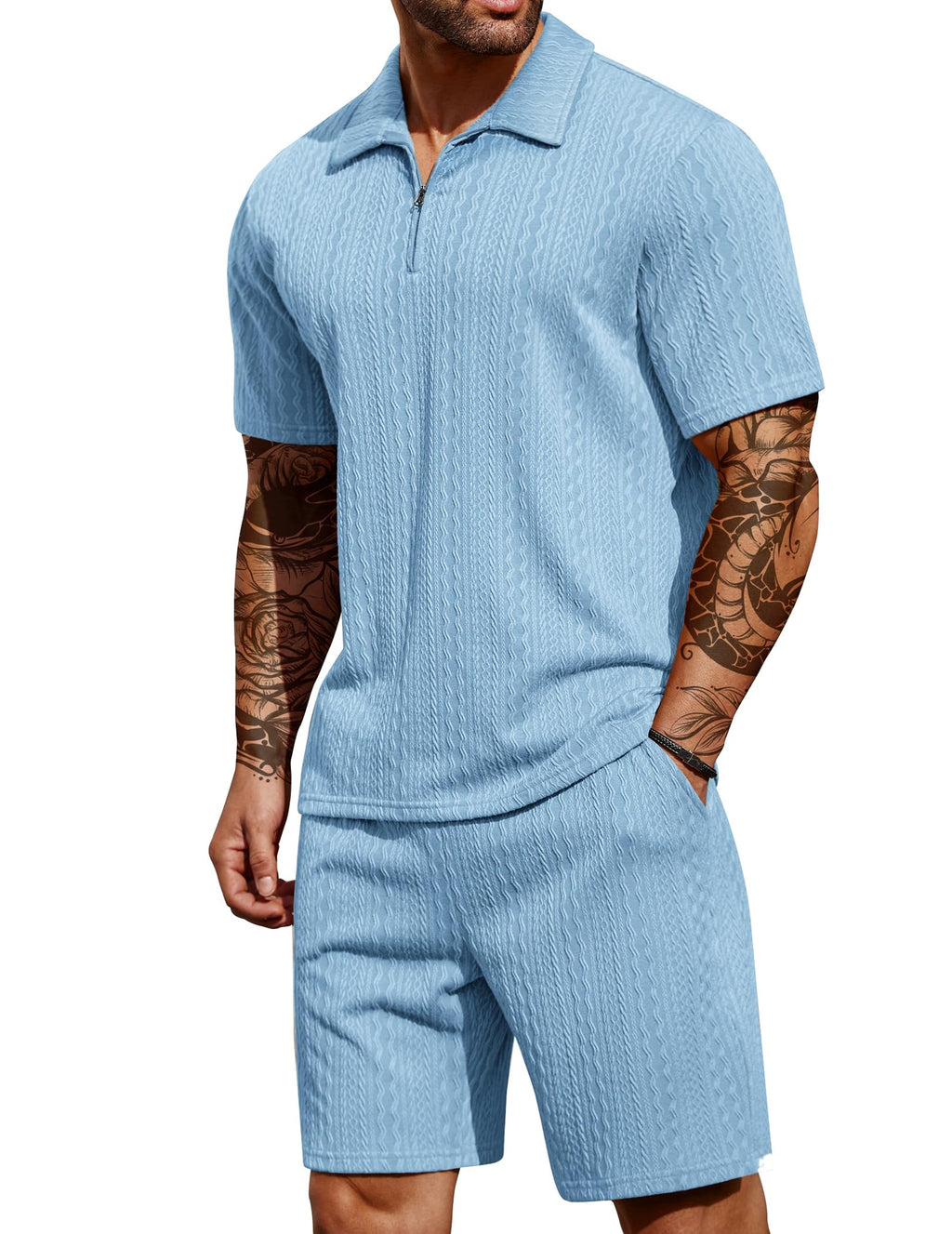COOFANDY Men's 2 Piece Polo Shirt & Shorts Set