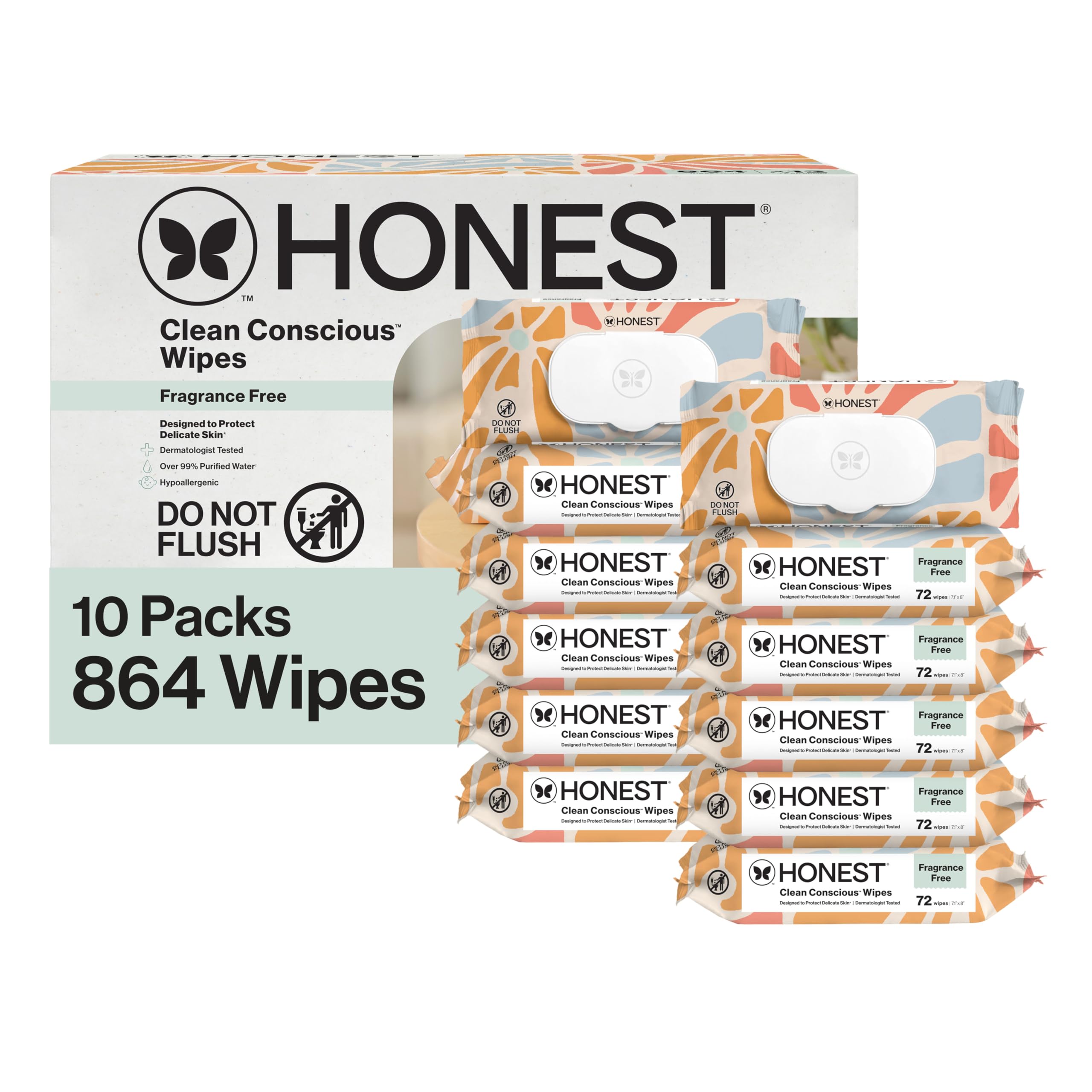 The Honest Company Hypoallergenic Multi-Use Baby Wipes for Sensitive Baby Skin, Pattern Play, 10 Count