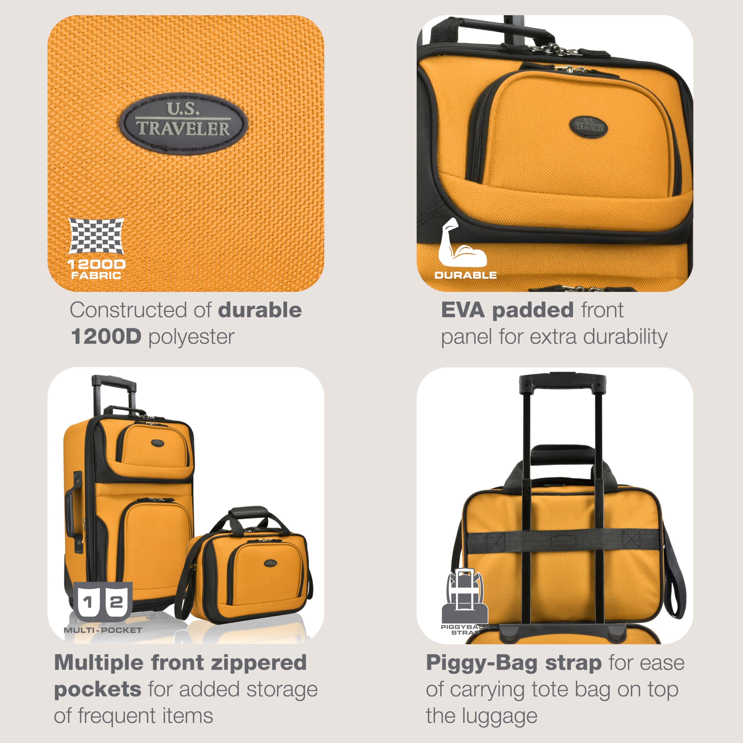 U.S. Traveler Rio Expandable Orange Carry-on -  by Handbags Specialist Headquarter | Available at Handbags Specialist Headquarter