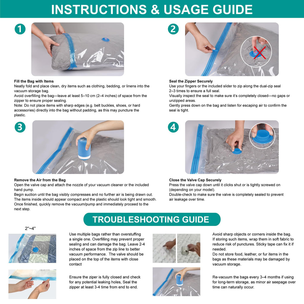 CozyVac Travel Bags with Pump - 6 Pack Space Savers -  by Handbags Specialist Headquarter | Available at Handbags Specialist Headquarter
