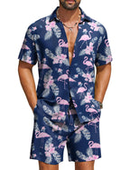 COOFANDY Men's Hawaiian 2 Piece Beach Outfit Set
