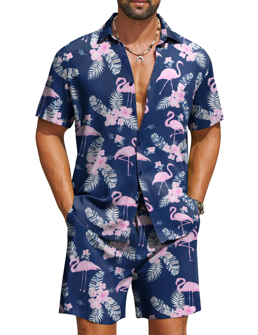 COOFANDY Men's Hawaiian 2 Piece Beach Outfit Set