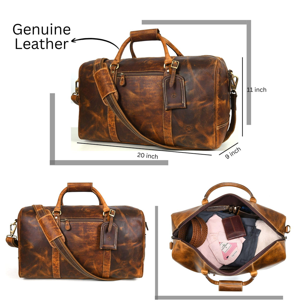 Leather Travel Duffel Bag for Men & Women