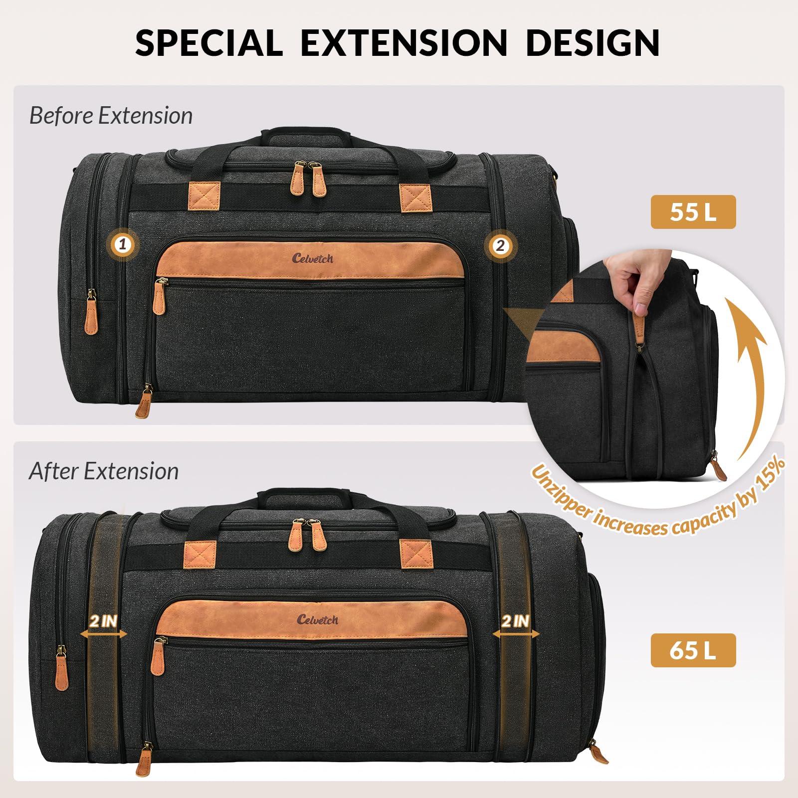 Canvas Duffle Bag for Travel 50L Expandable Travel Duffel Bags for Men Women Weekender Overnight Bag with Shoes Compartment - Dark Grey – ##variant## 