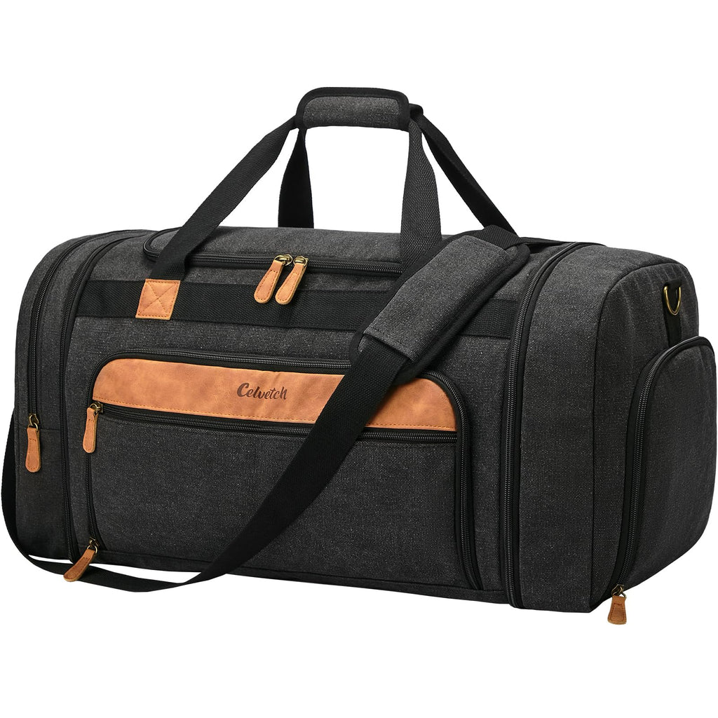 Canvas Duffle Bag for Travel 50L Expandable Travel Duffel Bags for Men Women Weekender Overnight Bag with Shoes Compartment - Dark Grey – ##variant## 