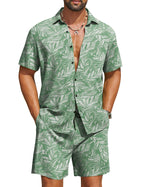 COOFANDY Men's Hawaiian 2 Piece Beach Outfit Set