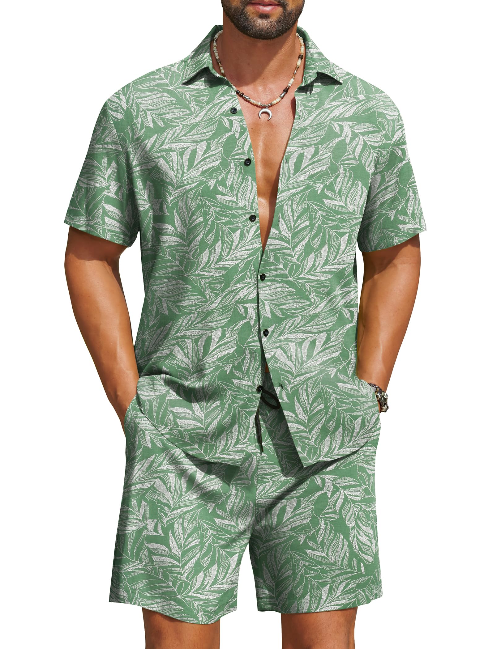 COOFANDY Men's Hawaiian 2 Piece Beach Outfit Set