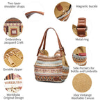 Worldlyda Women Canvas Embroidered Hobo Tote Bag