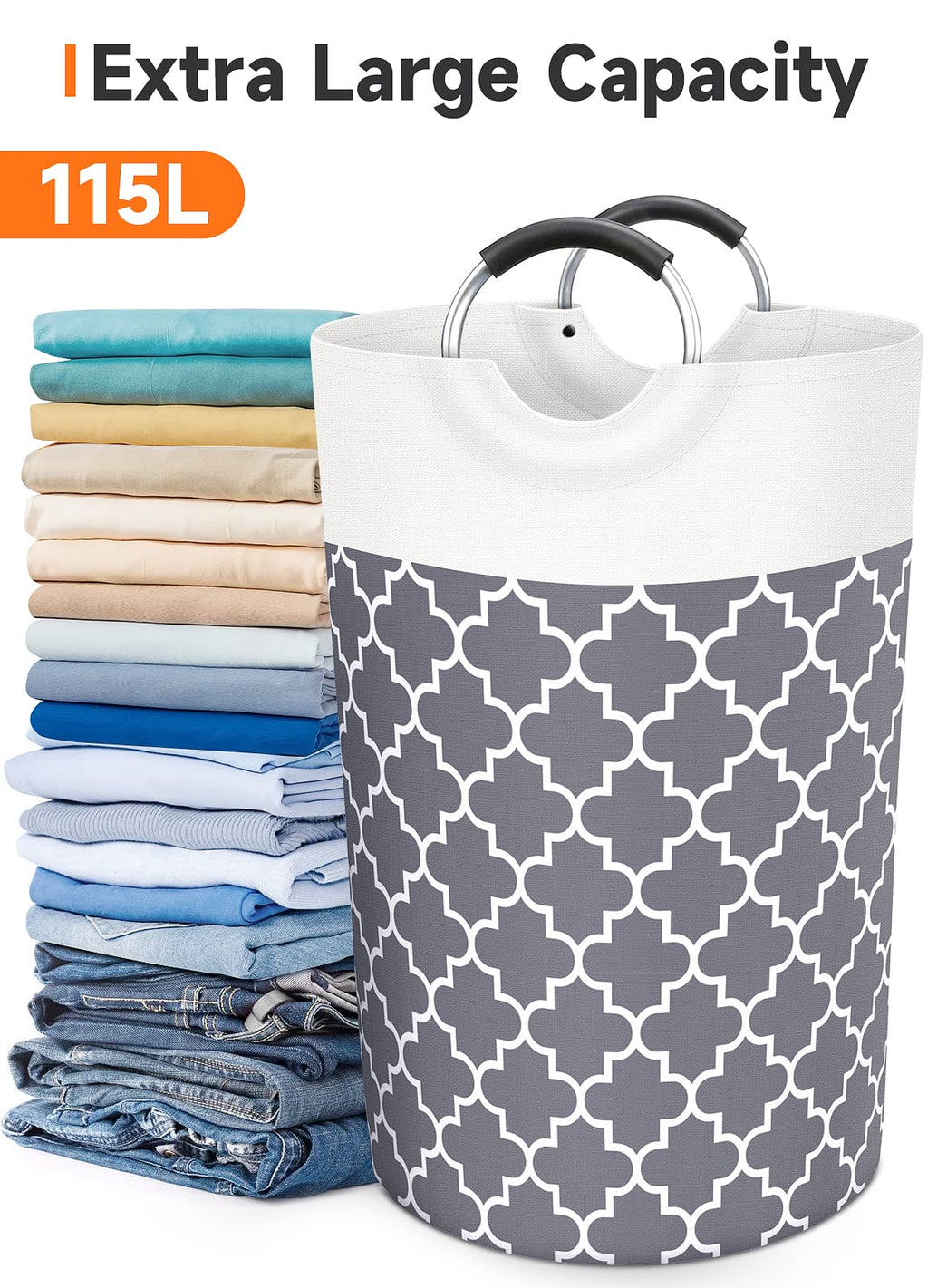 Collapsible Hamper Bag - Grey - Laundry Baskets by Handbags Specialist Headquarter | Available at Handbags Specialist Headquarter