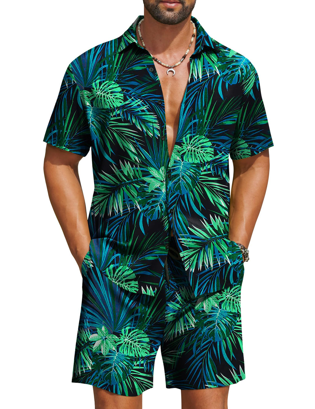 COOFANDY Men's Hawaiian 2 Piece Beach Outfit Set