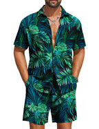 COOFANDY Men's Hawaiian 2 Piece Beach Outfit Set