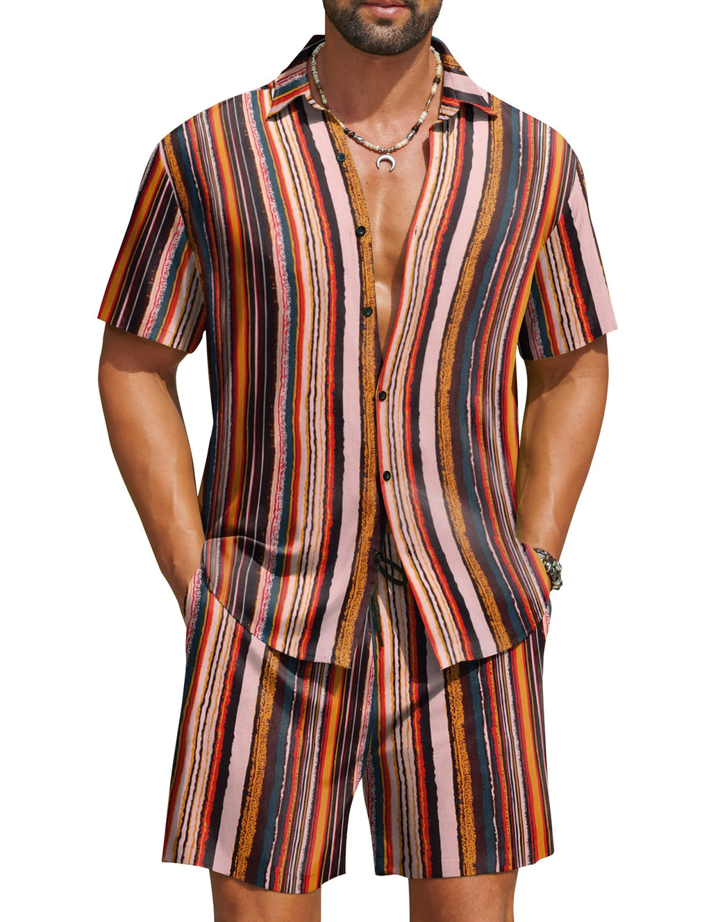 COOFANDY Men's Hawaiian 2 Piece Beach Outfit Set
