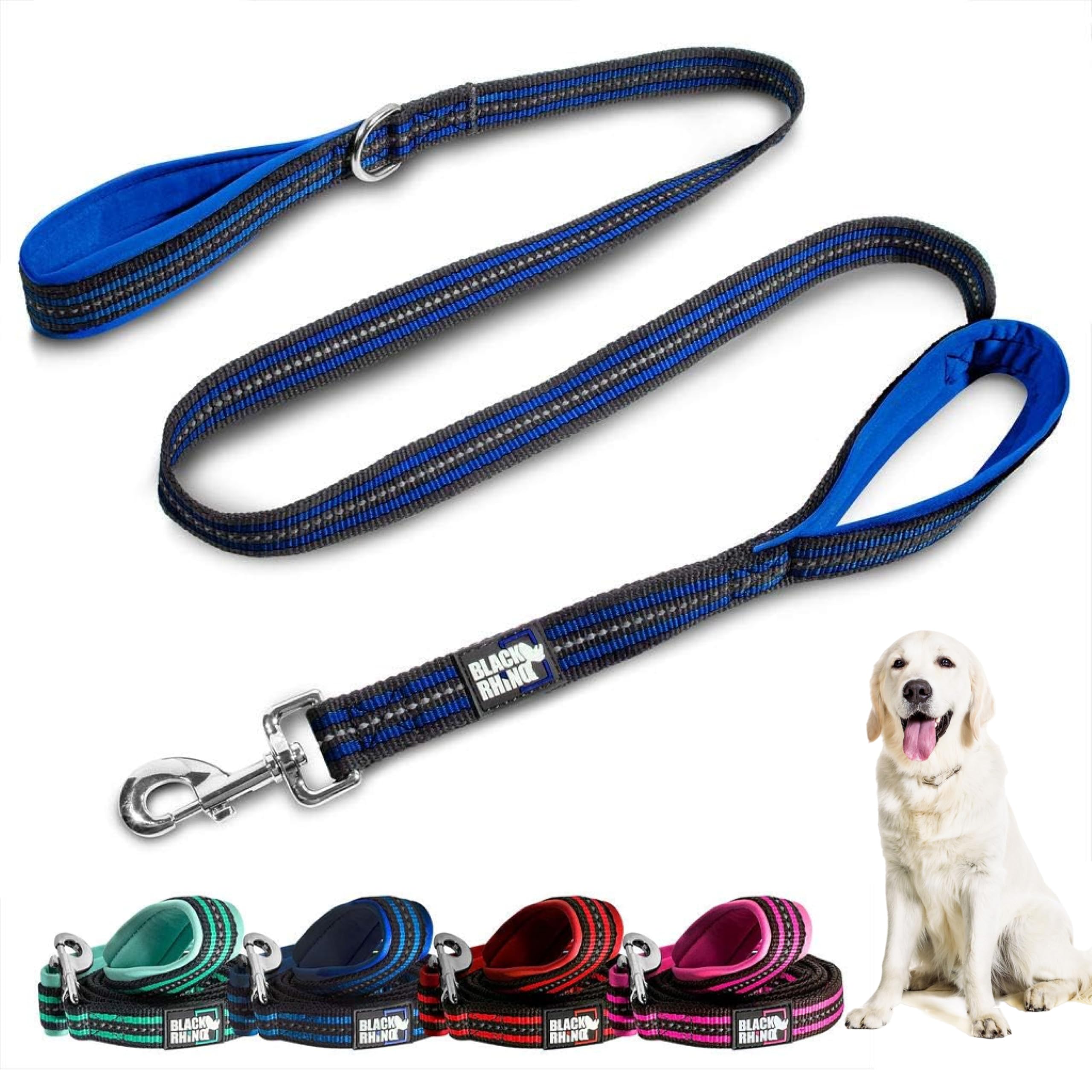 RhinoGrip Aqua: Double Handle Reflective Dog Leash -  by Handbags Specialist Headquarter | Available at Handbags Specialist Headquarter