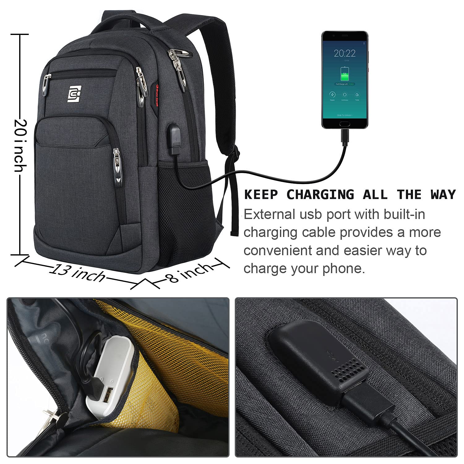SecureSlim Laptop Backpack with USB & Water Resistance - Backpack Bags by Handbags Specialist Headquarter | Available at Handbags Specialist Headquarter