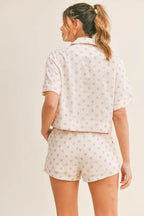 MABLE Polka Dot Collar Crop Top and Short Lounge Set - Sleepwear by Trendsi | Available at Handbags Specialist Headquarter