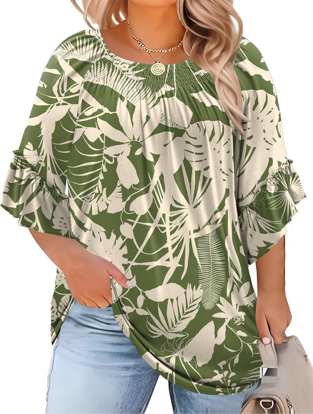 Plus Size Ruffle Sleeve Tunic Top