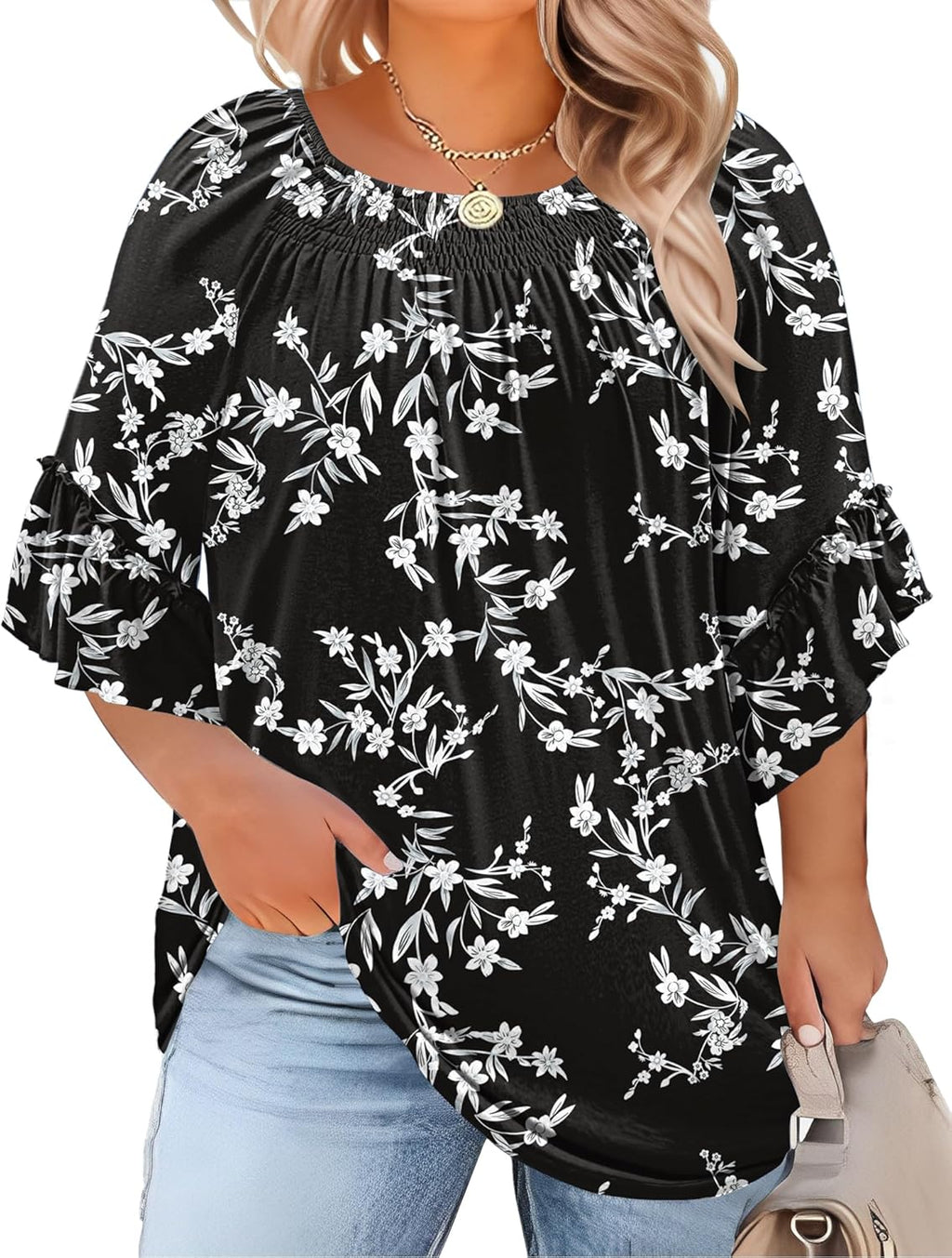 Plus Size Ruffle Sleeve Tunic Top