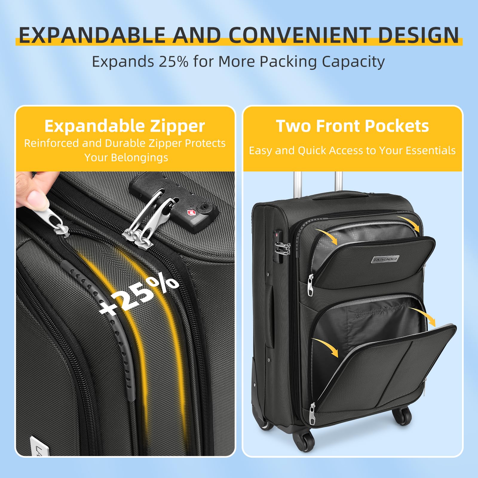 LARVENDER Expandable 5-Piece Spinner Luggage Set -  by Handbags Specialist Headquarter | Available at Handbags Specialist Headquarter