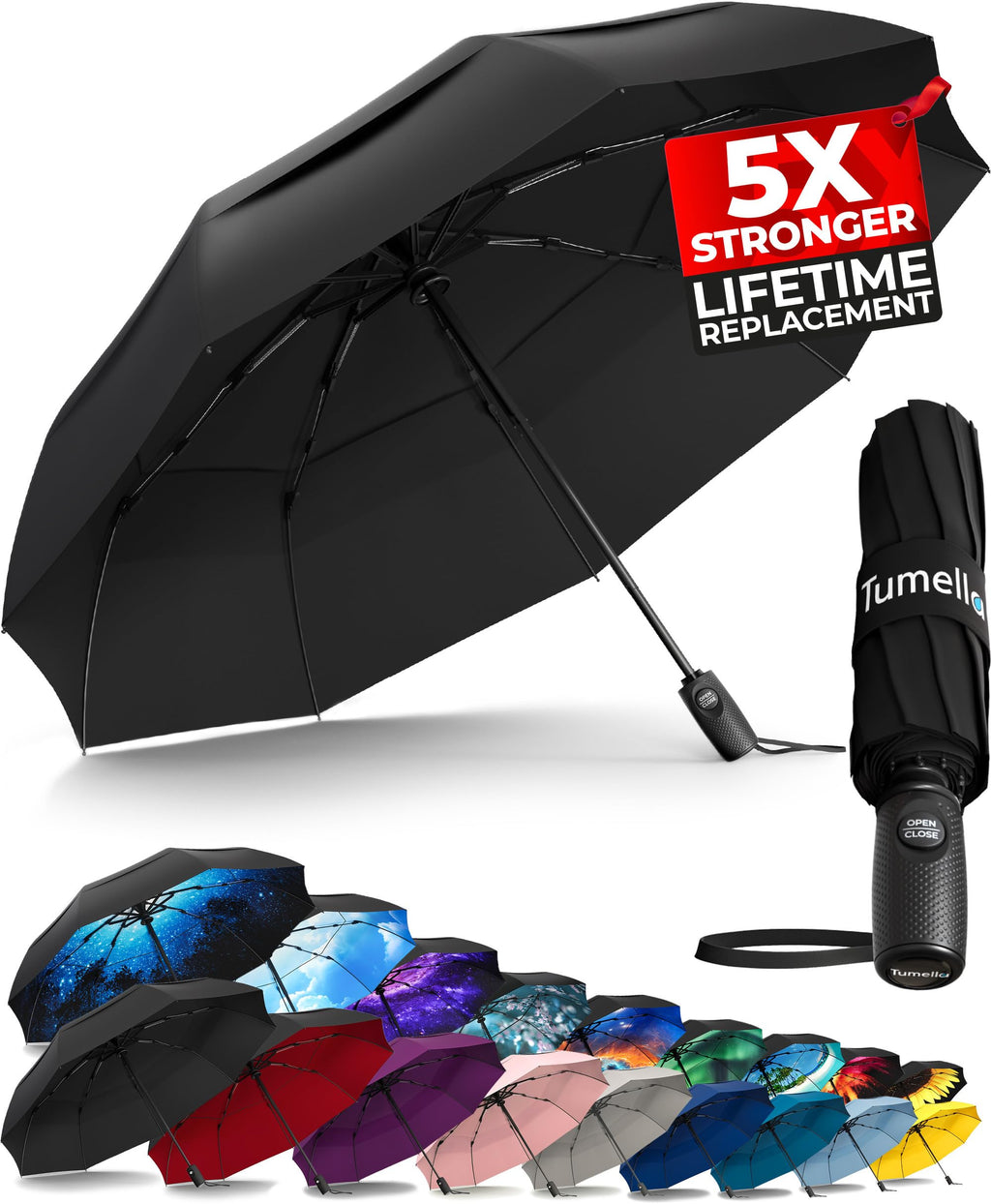 TUMELLA Elite Windproof Travel Umbrella -  by Handbags Specialist Headquarter | Available at Handbags Specialist Headquarter