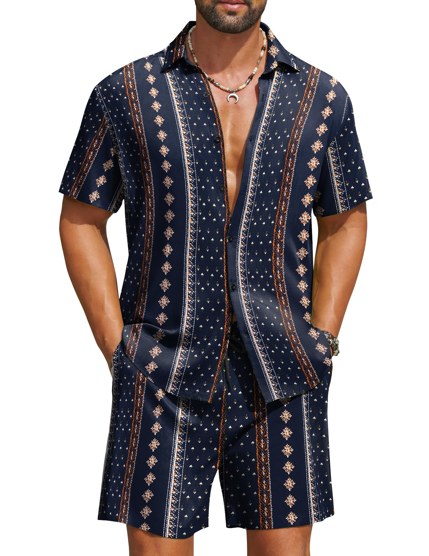 COOFANDY Men's Hawaiian 2 Piece Beach Outfit Set