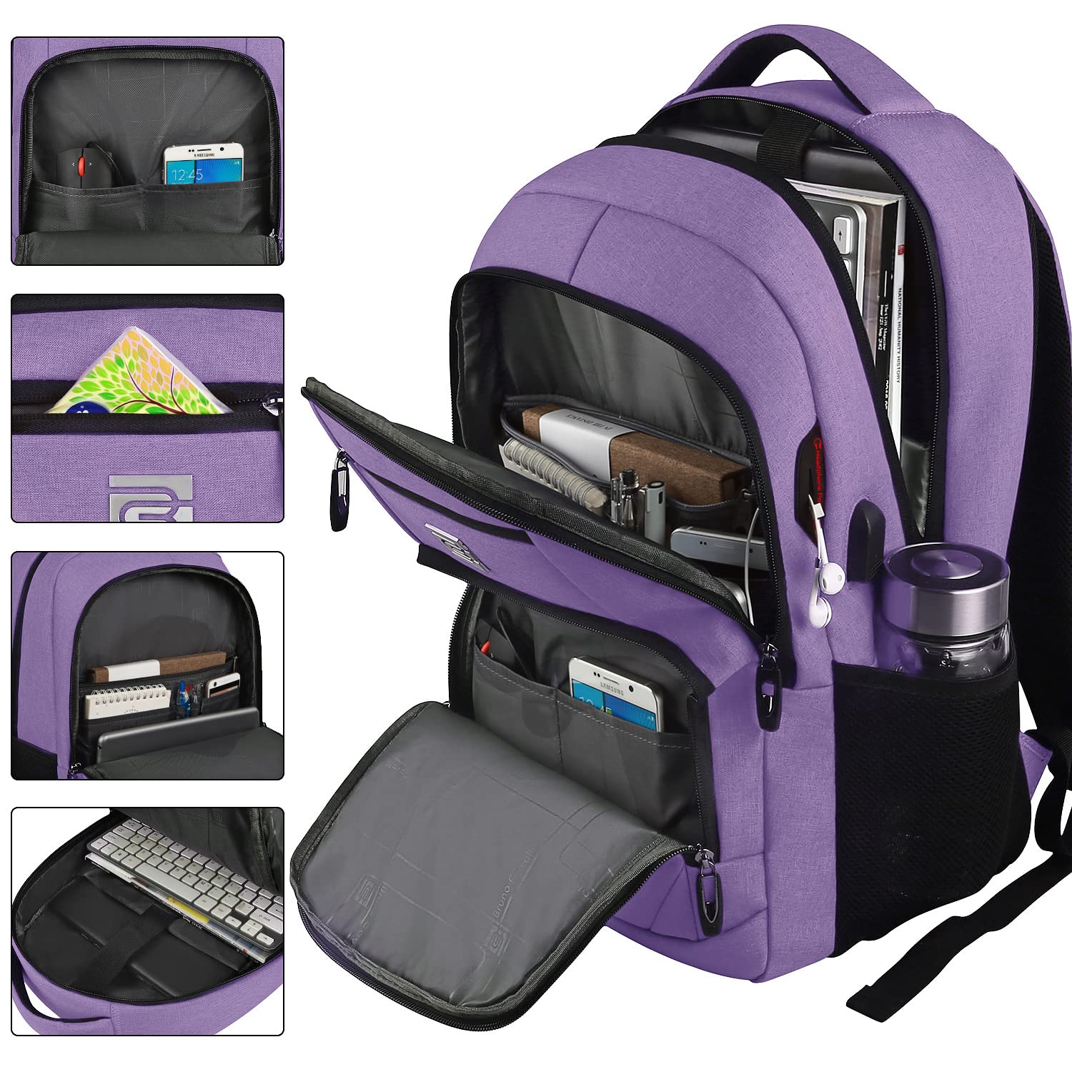 Volher Anti-Theft USB Laptop Backpack - Rose Red