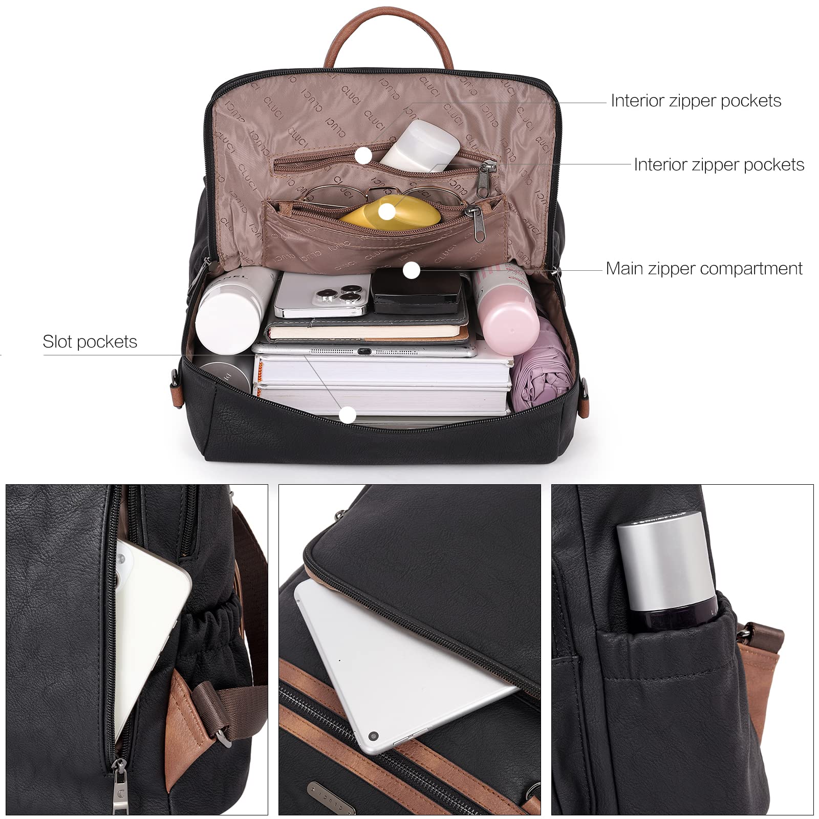DUO-TONE Luxe Women's Leather Travel Backpack - Backpack Bags by Handbags Specialist Headquarter | Available at Handbags Specialist Headquarter