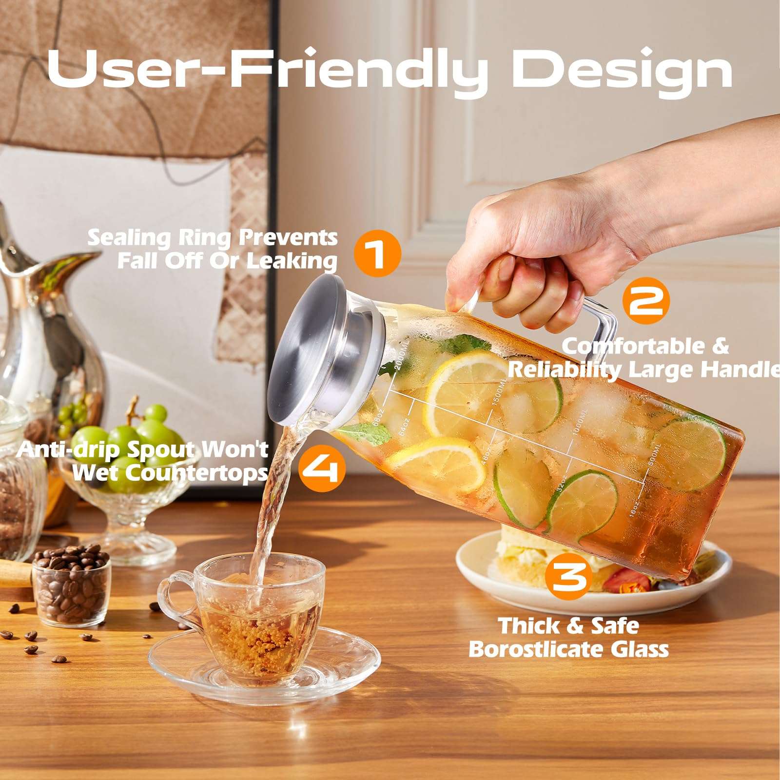 Aofmee Stainless Precision Pitcher - 68oz Borosilicate - Decor by Handbags Specialist Headquarter | Available at Handbags Specialist Headquarter