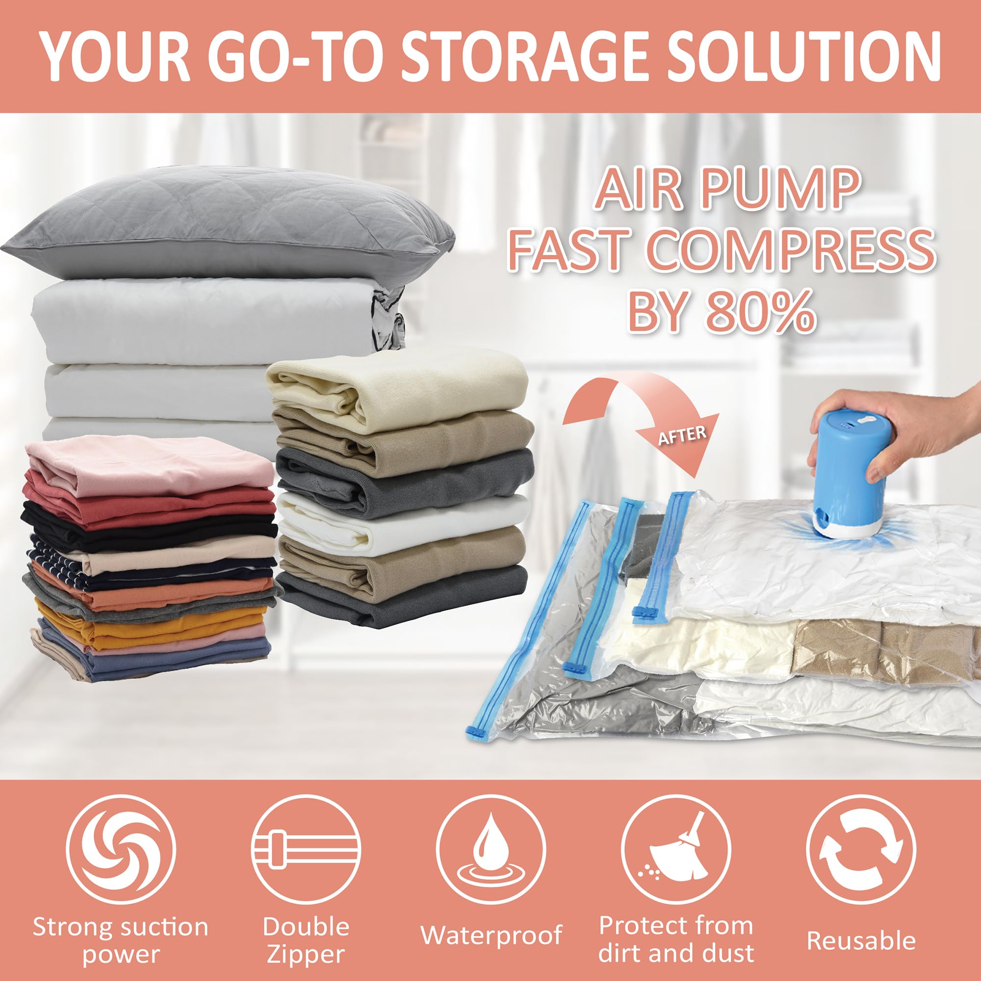 CozyVac Travel Bags with Pump - 6 Pack Space Savers -  by Handbags Specialist Headquarter | Available at Handbags Specialist Headquarter