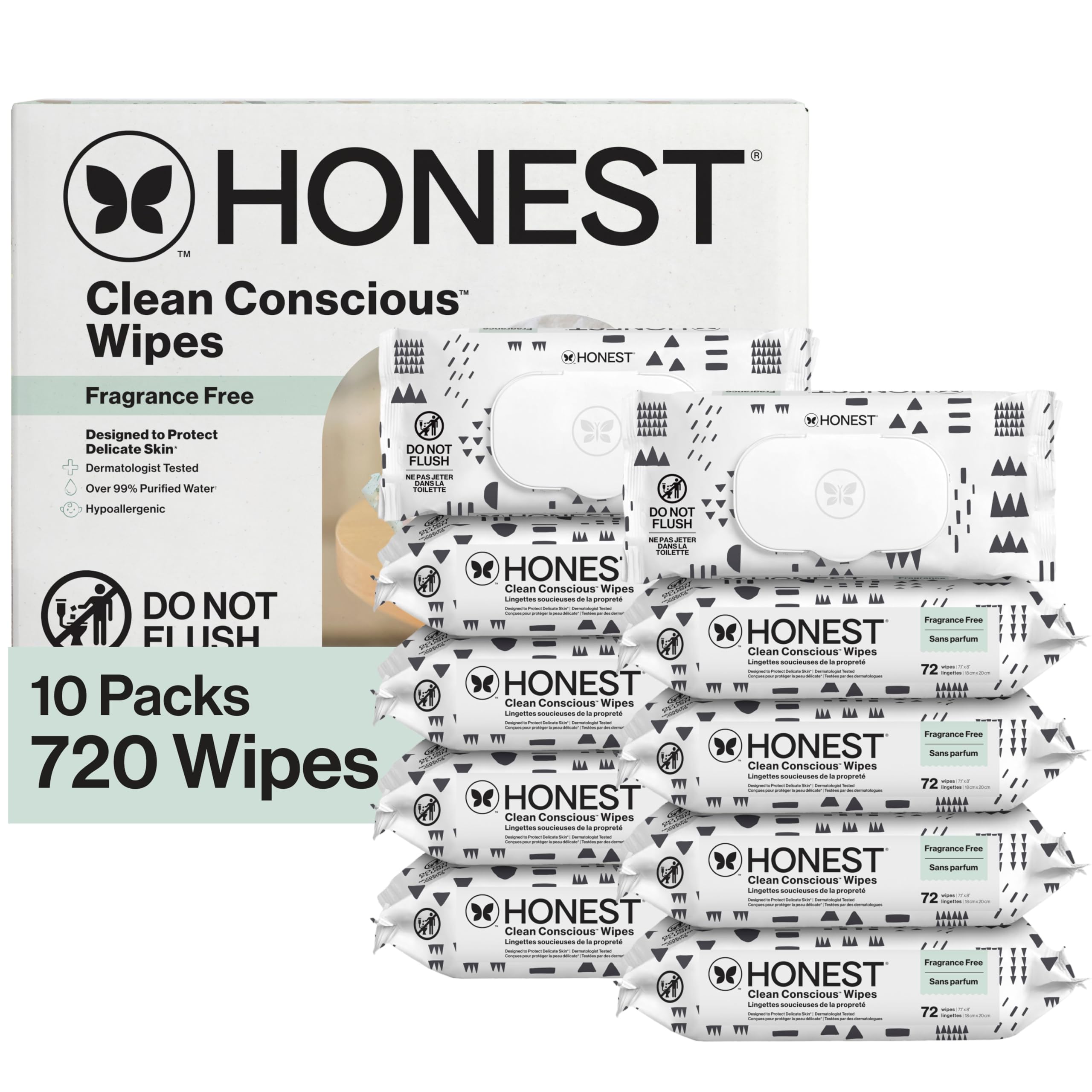 The Honest Company Hypoallergenic Multi-Use Baby Wipes for Sensitive Baby Skin, Pattern Play, 10 Count