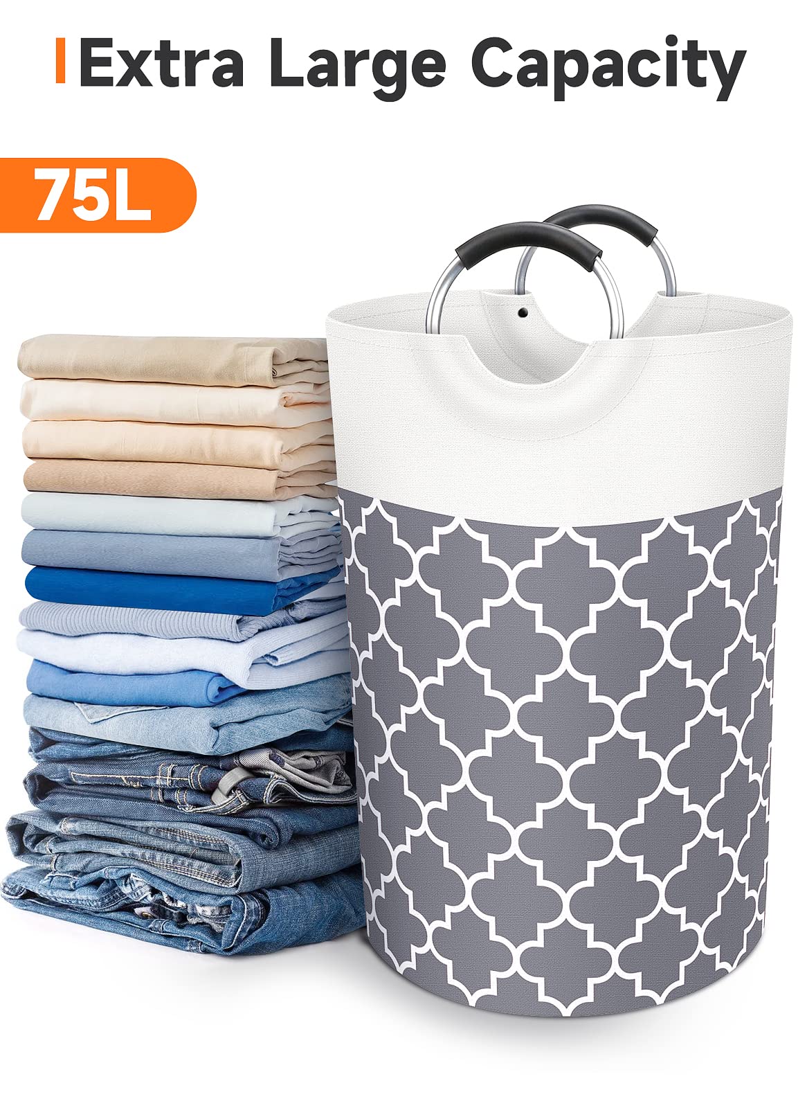 Collapsible Hamper Bag - Grey - Laundry Baskets by Handbags Specialist Headquarter | Available at Handbags Specialist Headquarter