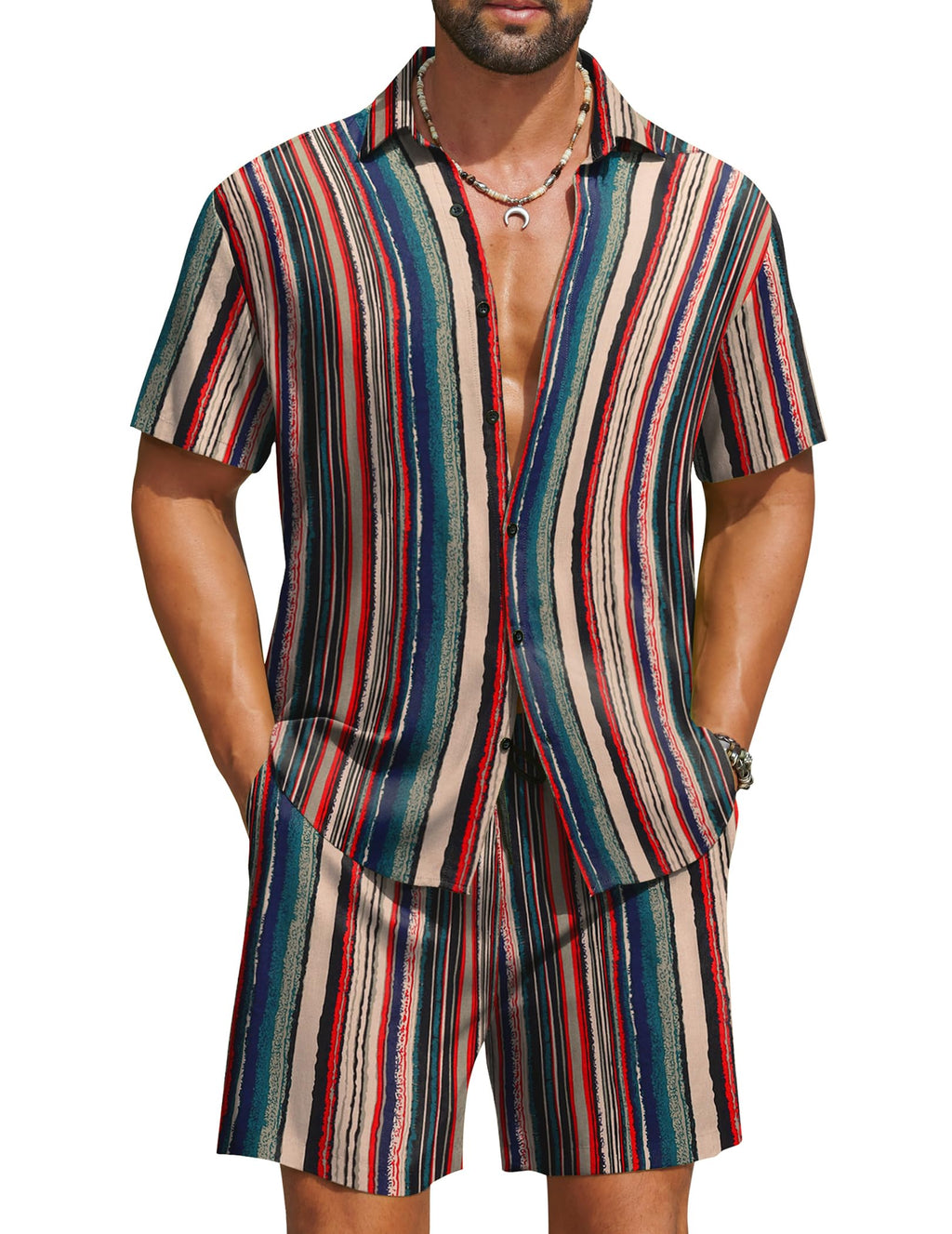 COOFANDY Men's Hawaiian 2 Piece Beach Outfit Set