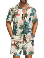 COOFANDY Men's Hawaiian 2 Piece Beach Outfit Set