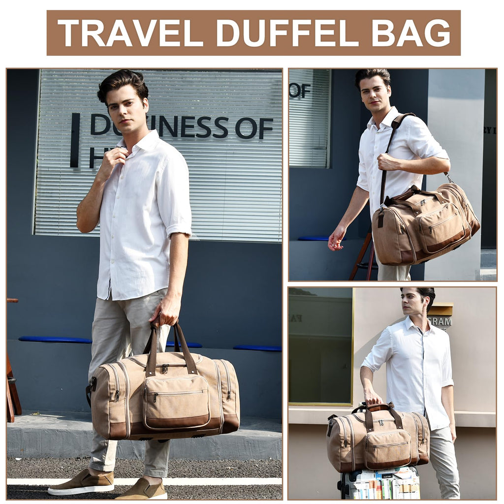 50L/60L Canvas Duffel - Multi-Pocket Travel Bag