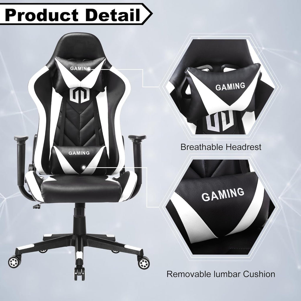 GOTMINSI Ergonomic Racing Desk Chair - White - Gaming Accessories by Handbags Specialist Headquarter | Available at Handbags Specialist Headquarter